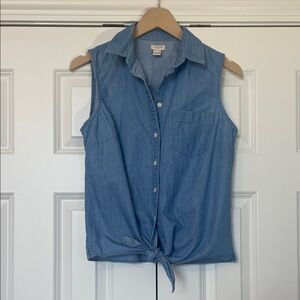 J.Crew Blue Chambray Sleeveless Tie Front Shirt